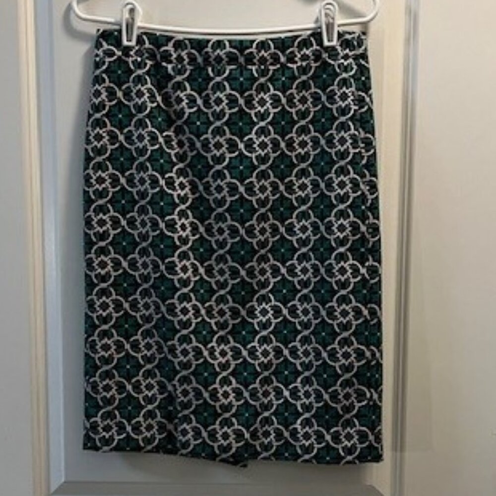 J. Crew Navy Green Pale Pink Print Skirt sz 4